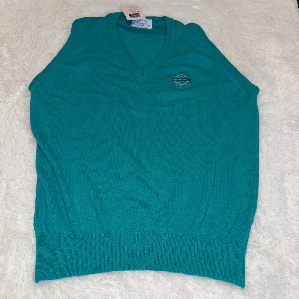 Pickering Sweater Vest Mens L Teal Excellent PGA National Golf Knit V-Neck USA
